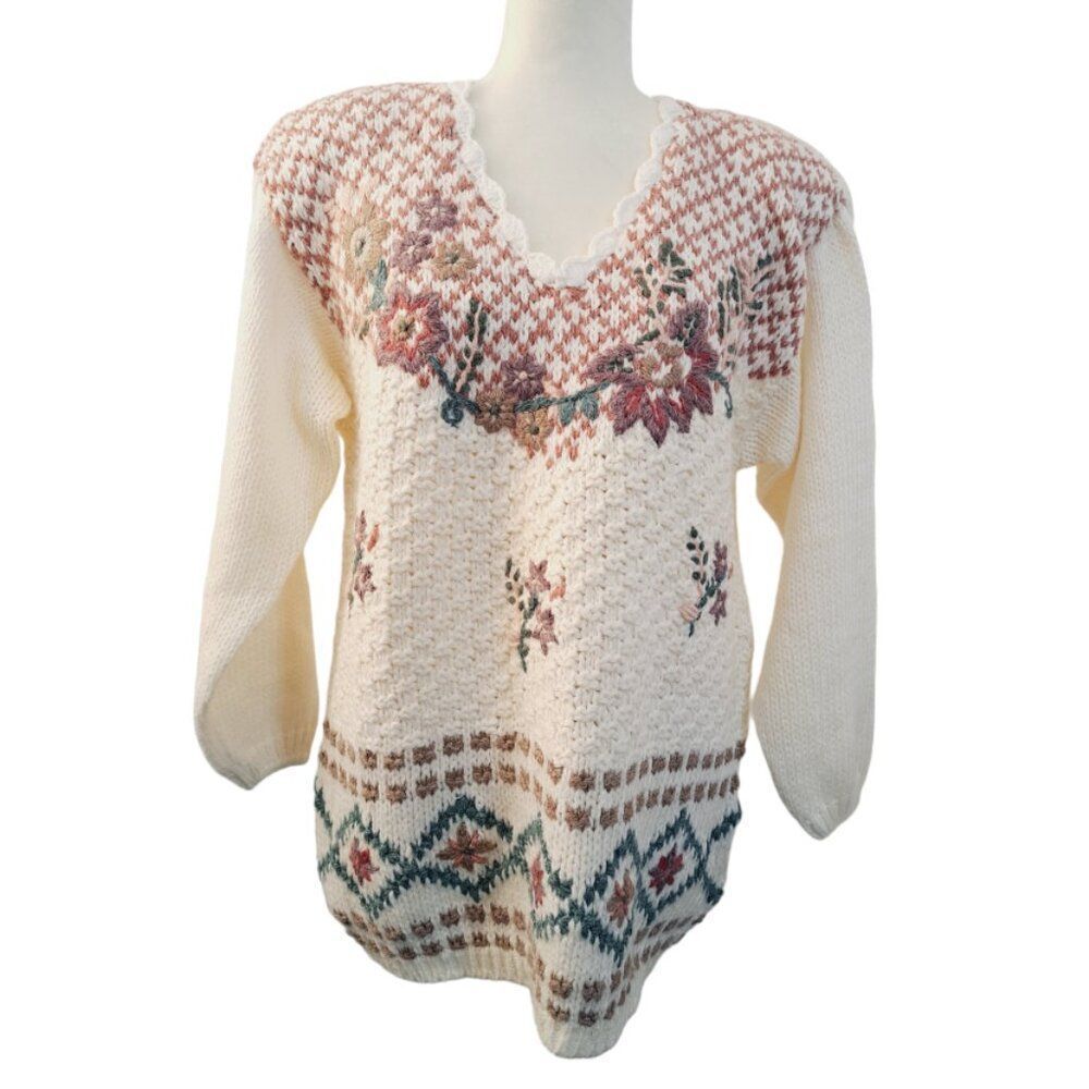 Sarah Morgan  Vintage 90'S Knit Pullover Sweater Dusty Pink Floral Coquet Small